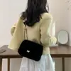 Hebilla de Cierre Única Bolso de Felpa Elegante Bolso de Hombro Cruzado de Felpa Nuevo Bolso Cuadrado Pequeño Otoño e Invierno Bolso Versátil de Felpa con Cadena