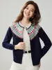 Suéter de cachemira para mujer con jacquard Fair Isle, diseño elegante y sencillo, cárdigan, chaqueta casual, tejido de punto holgado