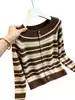 Suéter de Punto con Rayas Maillard de un Hombro para Mujer 2026 Otoño Nuevo Talla Grande Diseño para Personas con Curvas Sweater de Nicho