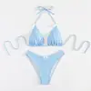 Bikini de banda nuevo a cuadros divididos estampados 2024