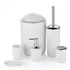 Conjunto de Higiene Pessoal para Bancada de Banheiro: Frasco de Loção, Porta-Escova de Dentes, Saboneteira, Escova Sanitária, Conjunto de Seis Peças de Alto Valor