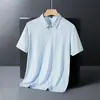 Camisa Polo Masculina Casual de Verão em Seda de Gelo Sem Marcas Alta Elasticidade Não Amassa Fina de Manga Curta Camiseta Lapp de Manga Curta