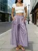 Ropa de Mujer de Comercio Exterior Transfronteriza Europea y Americana Amazon TEMU Wish Shein Pantalones de Pierna Ancha Elásticos con Bolsillo de Cordón Pantalones Cortos