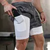 Pantalones Cortos de Doble Capa Estilo Europeo y Americano Transfronterizos para Hombre, Color Sólido para Gimnasio, Entrenamiento, Baloncesto, Deportes, Pantalones Cortos de Cinco Puntos para Hombre, Comercio Exterior