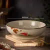 Tigela Cônica de Cerâmica Vintage Estilo Pintura a Tinta, Louça com Cor Sob Esmalte, Tigela Alta de Arroz Doméstica de Nicho de Alta Qualidade