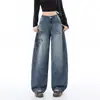 Calça Jeans Feminina Estampada Fashion Perna Torta Outono/Inverno 2026 Nova Cintura Alta Emagrecedora Perna Larga Temperamento Versátil