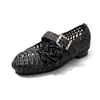 Sandálias Vazadas Tecidas de Bico Redondo 1,5cm Novo Estilo Verão 2026 Bico Redondo Plano Boca Rasa Tira Única Fivela Sapatos Fechados