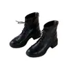 Botas de cuero con cordones en la espalda y cremallera 2026, botines de tobillo de tacón alto de motocicleta nuevos y elegantes, botines estilo Martin con tacón grueso, botas de punta redonda estilo británico para mujer
