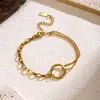 Collar de Acero de Titanio con Costuras Geométricas de Círculo de Moda Simple para Mujer, Cadena de Clavícula Asimétrica de Acero de Titanio sin Color, Juego de Pulsera