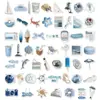 56 adesivos criativos de tendência estilo ins azul claro com estética costeira para decoração de geladeira, fones de ouvido e patinete