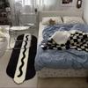 Tapete de Quarto Xadrez Preto e Branco Simples Imitação de Caxemira Cobertor Fresco para Cama em Casa Varanda Janela Saliente Tabuleiro de Xadrez Tapete de Chão Antiderrapante