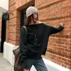 Diseño Nuevo Otoño e Invierno Nicho Holgado Hombro Caído Hombros Descubiertos Cuello de Una Línea Tejido Top Estilo Coreano para Mujer