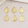 Revestido de Cobre com Ouro Real, Pingente Redondo de Moeda de Cobre Fundido 10mm, Tag Retangular para Pingente de Colar DIY