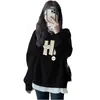 Sudadera de cuello redondo sin capucha para mujer, Nueva popular estilo europeo Primavera y Otoño 2026, Corte holgado para figuras petite, Hombro normal, Top grueso con forro polar para invierno