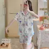 Vários EstilosNovos Pijamas de Verão para Mulheres, Cardigã de Lapela, Manga Curta, Calça Curta, Seda de Leite, Desenho Animado Fofo, Conjunto para Casa
