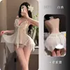 Lingerie sexy em um estilo puro e sedutor, camisola de tule com padrão de borboletas para mulheres, quente e transparente, uniforme sem costas, conjunto de cinta-liga sedutor