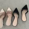 Primeiro Encontro 2026 Chinelos de renda estilo francês cor de champanhe de salto alto para mulheres, salto stiletto versátil, sandálias slide de bico fino nicho