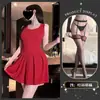 Encantador Lencería Erótica Sexy Dulce Picante Vestido Sin Espalda con Cordones Ceñidor de Cintura Estilo Puro Deseo Escote en U Hueco Set Qqny