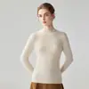 Tricô 100% Caxemira Pura Gola Meia-Alta Feminino Outono Inverno Emagrecedor Macio Cor Sólida Camada Base Suéter Top de Manga Longa