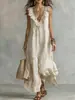 Ropa de Mujer 2026 Amazon Transfronterizo Europeo y Americano Primavera/Verano Nuevo Vestido de Color Sólido Sin Mangas de Algodón y Lino con Cuello en V Acampanado