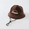 Chapéu de pescador para bebê de 2 anos, design fofo de cachorrinho bordado, chapéu bucket para bebês e crianças pequenas, estilo Maillard, chapéu de veludo para criança pequena, transfronteiriço