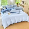 Juego de Cuatro Piezas de Algodón Puro para Dormir sin Tintes Clase A ins Estilo Fresco Pequeño Color Sólido Algodón Lavado Supersuave Sábana Bajera Estilo Sábana de Cama Funda Nórdica Juego de Tres Piezas