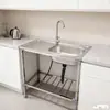 Pia de cozinha de aço inoxidável com bancada de trabalho, pia de cuba única com suporte, lavatório de mãos - produto de fabricante transfronteiriço