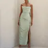 Vestido Nuevo Transfronterizo de Satén sin Tirantes Espalda Descubierta con Abertura hasta la Rodilla Vestido Europeo y Americano Vestido Sexy de Noche