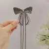 Grampo de mola com franja de diamante e laço, temperamento personalizado, estilo coreano feminino, super fada, para prender o cabelo pela metade, com pingente balançante, adorno de cabeça