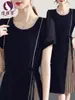 Vestido de verano a la moda para madres, vestido de cuello redondo y manga corta, vestido irregular de longitud media elegante y con estilo para mujeres de mediana edad de 50 años