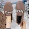 Directamente del fabricante: Zapatos peludos de strass para mujer para otoño e invierno, cálidos y con forro de felpa, zapatos planos de algodón sin cordones para usar al aire libre