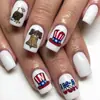 Día de la Independencia Patrón de Águila Calva Blanca con Estrellas y Rayas Rojas, Blancas y Azules Uñas Postizas de Moda Europeas y Americanas de 24 Piezas