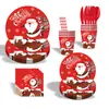 Fiesta Temática de Papá Noel Rojo Vajilla Desechable de Papel Plato de Papel Servilleta de Papel Cuchillo Tenedor Cuchara Accesorios de Decoración Suministros