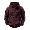 Sudadera con capucha para hombre de nueva temporada Primavera/Otoño, cremallera, múltiples bolsillos con solapa, pantalones, jersey, chaqueta deportiva casual con forro polar