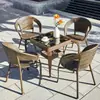 Juego de tres sillas de mimbre, incluyendo una pequeña mesa y sillas de balcón, una mesita de té pequeña, una mesa de té de ocio para patio exterior minimalista, resistente al agua y al sol, un diseño popular
