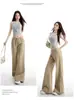 Jeans Novo 2026 Branco Cáqui Micro-Flare Não Skinny para Mulheres Retro Americano Cintura Baixa Perna Estreita Emagrecedor Calça Longa