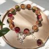 Pulseira de Vidro Flor Explosão Sonhadora 10mm Transfronteiriça para Mulheres com Pingente de Borboleta em Cor Degradê, Pulseira de Amizade com Design Único