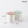 Conjunto de Caixas de Temperos para Cozinha com Tampas, Pote de Sal, Caixa de Armazenamento de Condimentos Doméstico com Colher