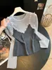 Fábrica de Suéteres Dalan Source Outono e Inverno Patchwork de Renda Contraste de Cor Tricô Falso de Duas Peças Suéter para Mulheres Versátil Camisa Base Top