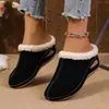 Pantuflas de cuña con forro polar transfronterizas europeas y americanas para mujer, talla grande, nuevo estilo otoño 2026, suela gruesa, cálidas, peludas, de punta cerrada, de algodón