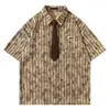 Camisa de Manga Corta con Estampado Ecuestre Retro Americano para Hombres y Mujeres, Incluye Corbata de Verano, Holgada Casual Camisa 2026