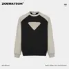 Sudadera con Estampado en Relieve Retro Japonés para Hombre Zoewatson 2026 Invierno Nuevo Bloque de Color Cuello Redondo