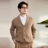 Nuevo cárdigan de cachemira para hombre, moda otoño e invierno, con cuello alto y cierre de botones, tejido para abrigar, 100% cachemira pura