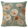 Funda de Almohada Estampada de Lino con Flor de Margarita Nueva Estilo Ins Decorativa para Coche Sofá Sala de Estar Cojín Cojín