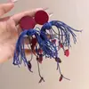 Elegantes Pendientes de Novia con un Diseño Largo Llamativo en Colores Rojos y Azules Contrastantes, Adecuados para Vestidos, Cheongsams y Batas