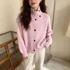 Estilo Europeu e Americano Moda Transfronteiriça Simples e Versátil Cardigan de Tricô de Gola Alta Casaco Outono e Inverno Novo Design Suéter Feminino