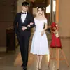 Vestido Branco de Noivado de Alto Padrão Estilo Francês para Madrinhas, Vestido de Noite Elegante Pequeno Estilo Hepburn para Anfitriãs