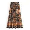 Ropa de mujer transfronteriza nuevo producto 2026: Falda midi bohemia estampada con flecos elástica de cintura alta adelgazante para mujer