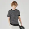 Camiseta de punto de manga corta a rayas de color contrastante APO para hombre, moda de verano para hombre, marca, ajuste slim, cuello redondo, camiseta interior básica