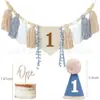 Banner de Borlas para el Primer Cumpleaños del Bebé Juego de Tres Piezas Fondo para Fiesta de Cumpleaños Decoraciones de Pared Montaje para el 1er Cumpleaños de Niños Topper de Corona